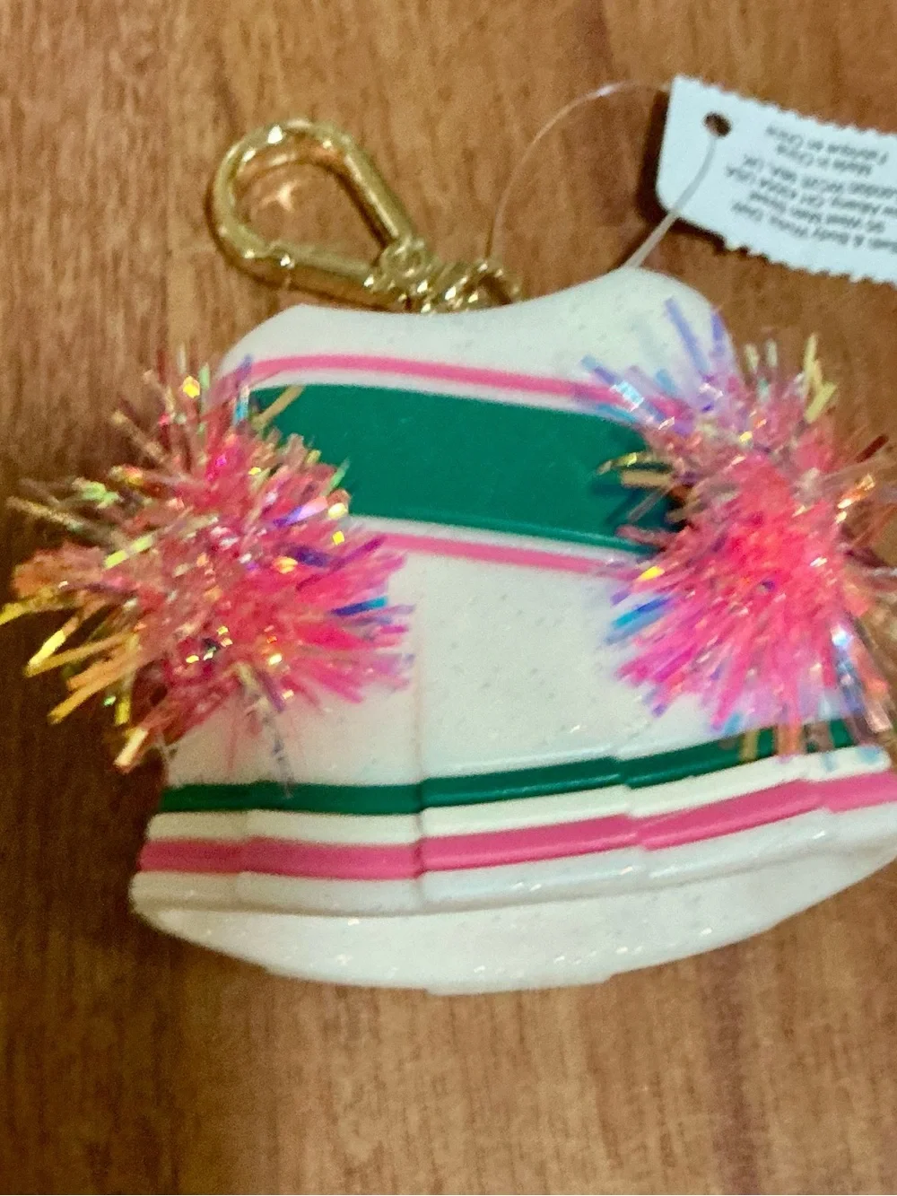 Bath & Body Works Kids Pom Pom Cheerleader Hat Keychain - White and Pink holder